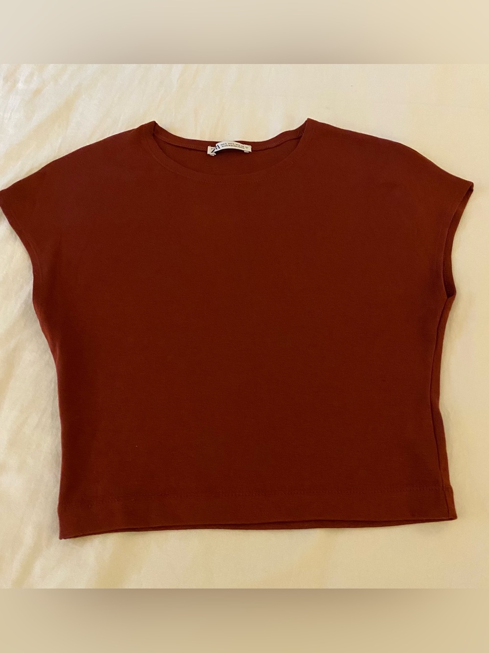 Zara Shirt Womens L Crop Top Casual Stretch Fitted Red Maroon Feminine Fall